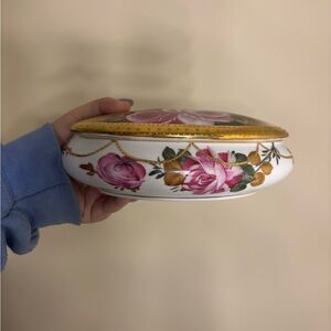 Antique Floral Trinket Box with Gold and Pink Accents